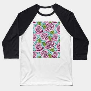 Roses And Hydrangea Pattern Baseball T-Shirt